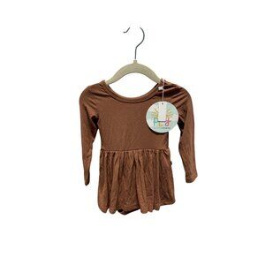 Little Sleepies Caramel Ribbed Long Sleeve Twirl Dress Bodysuit Infant Girl 6-12